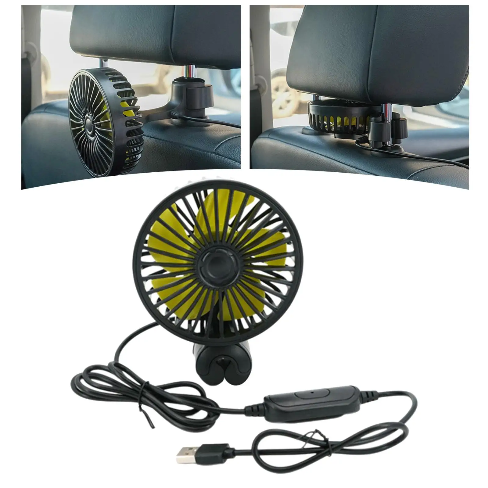 Car Rear Seat Cooling Fan 3 Speed Foldable USB Fan Fit for Travel Camping