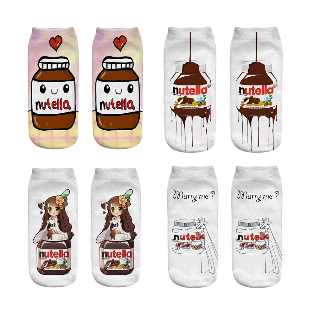 Nieuwe 3d Print Grappige Leuke Cartoon Foods Nutella Unisex Korte Sokken Creatieve Kleurrijke Meerdere Lage Enkelsokken Voor Vrouwen