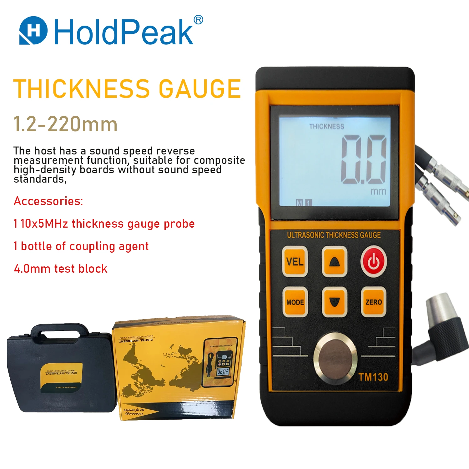 Medidor de Espessura Ultrasonic para Carros Medidores de Metal Pinte Medição Tester Espessura 1.2200 mm Adequado para Vários Materiais