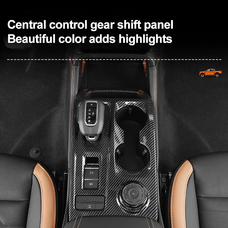 Carbon Fibre Car Modified Trim Panel Raptor Orange Car Armrest Cover Center Control Panel Interior for Ford Ranger T9 2023 2024