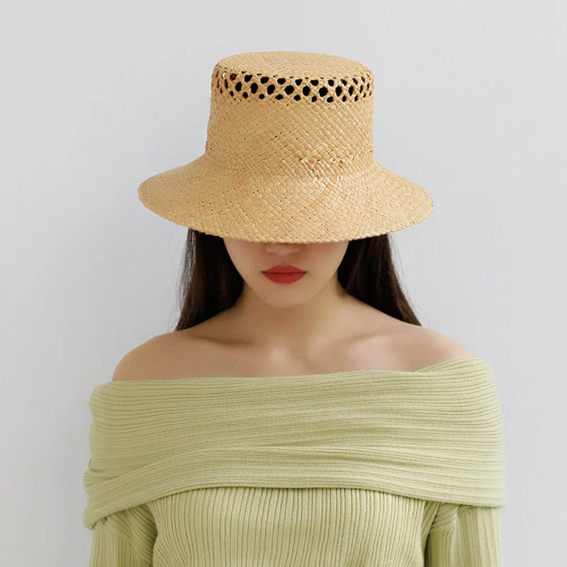 Women Raffia Bucket Hats Hollow Out Style Sun Hat Luxury straw hat for women uv protection summer hats fashion beach Hat