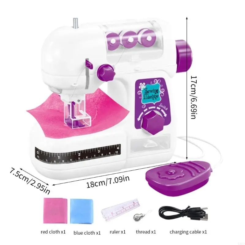 Y88D Draagbare elektrische naaimachine speelgoed voor meisjes jongens Fantasiespel Vaardigheidsontwikkeling Plastic Craft