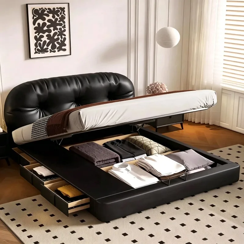 Cream toast bed, Italian minimalist storage bed, master bedroom atmosphere soft bed
