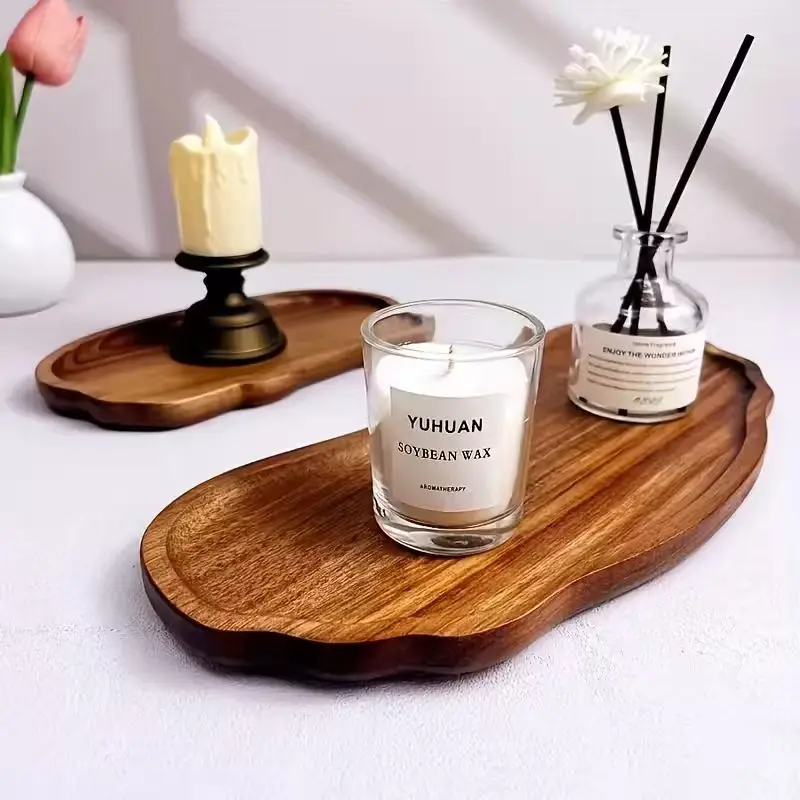 Bandeja para pia de banheiro, bandeja para velas perfumadas em madeira de acácia, bandeja de madeira maciça, adequada para penteadeira, banheiro, pequena wo decorativa