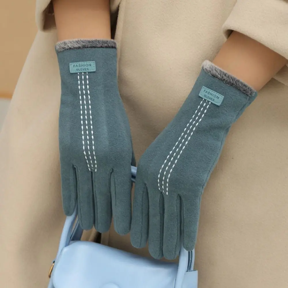 Fashion Solid Color Winter Velvet Gloves Plush Windproof Touch Screen Gloves Keep Warm Full Finger Women Mittens Female