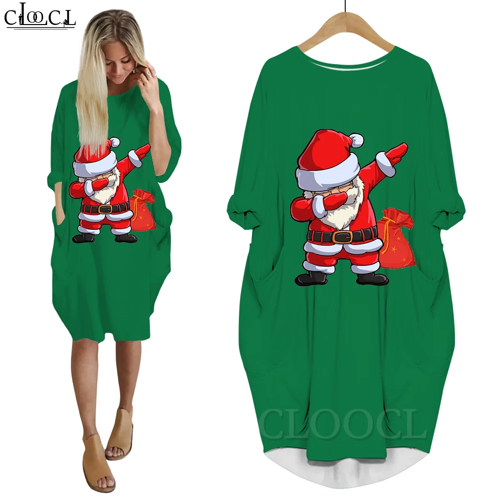 

CLOOCL Women Christmas Dress Flying Posture Santa Claus Graphics 3D Printed Funny Long Sleeve Xmas Party Costumes New