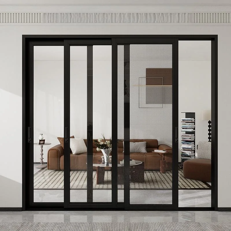 Modern Minimalist Powder Coating Aluminum Frame Glass Door Moisture Proof Finished Sliding Doors Soundproof Indoor Sliding Doors