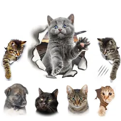 3D Cat and Dog Wall Stickers Cute Animal Peeping Three-dimensional Mural Home Decoration Painting PVC Waterproof Sticker Decor