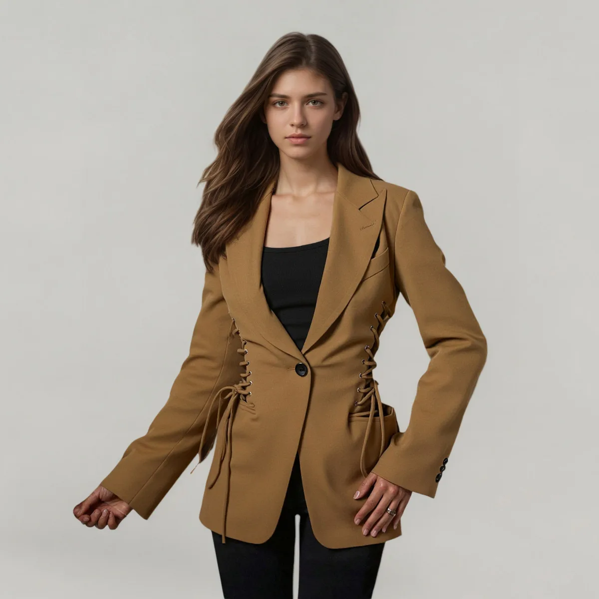 CiCi 2025 الخريف الشتاء تتجه مربوط خندق السترة معطف للنساء البوليستر تعادل الخصر مكتب العمل شيك ملابس خارجية يوميا #2