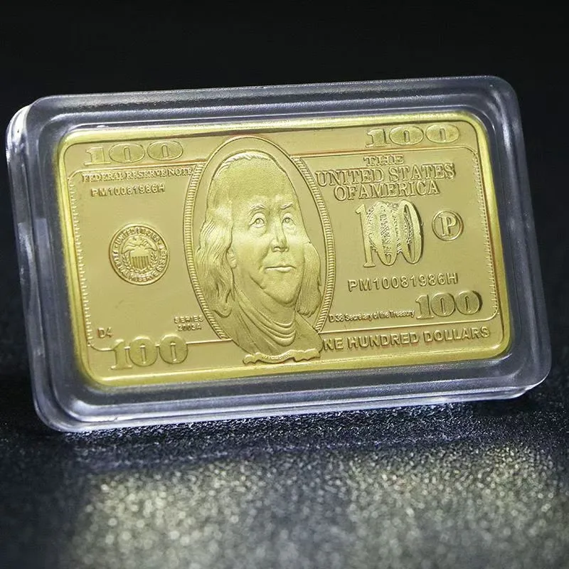 USA 100 Dollars 1oz Gold Bar 24k Gold Bullion American Metal Coins Golden Bars USD With Capsule Souvenir Gifts