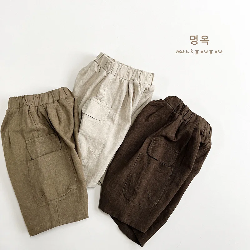 HZMY-Cotton and Linen Trendy Cool Style~Summer Children's Calf-Length Pants Boys Casual Overalls Pants Girls Japanese Pants Fash