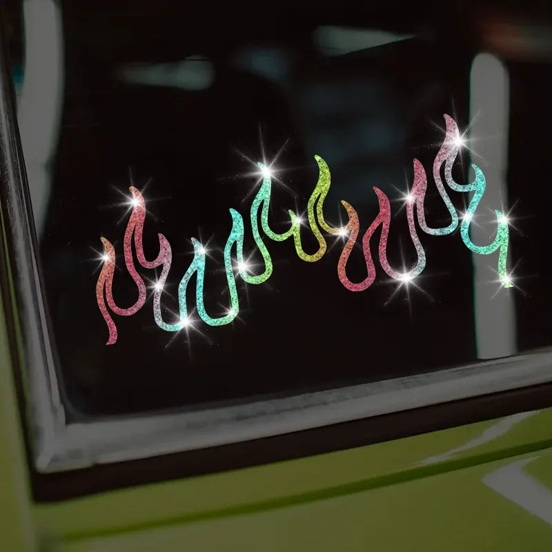 Fashion Glitter Flame Motorcycle Sticker Waterproof Vinyl Decal for Helmet Fuel Tank Car Triangle Window Rearview Mirror