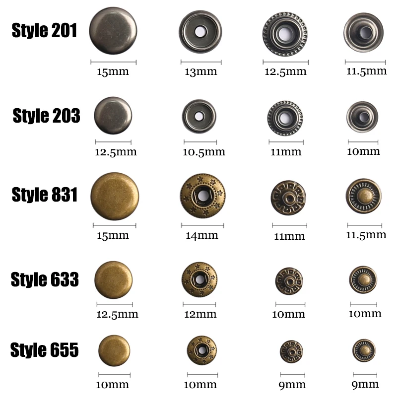10pcs 10-25mm Bottone a pressione in metallo Bottoni da cucire Bottoni automatici per vestiti Bottoni decorativi per cappotto Artigianale in pelle, 15mm