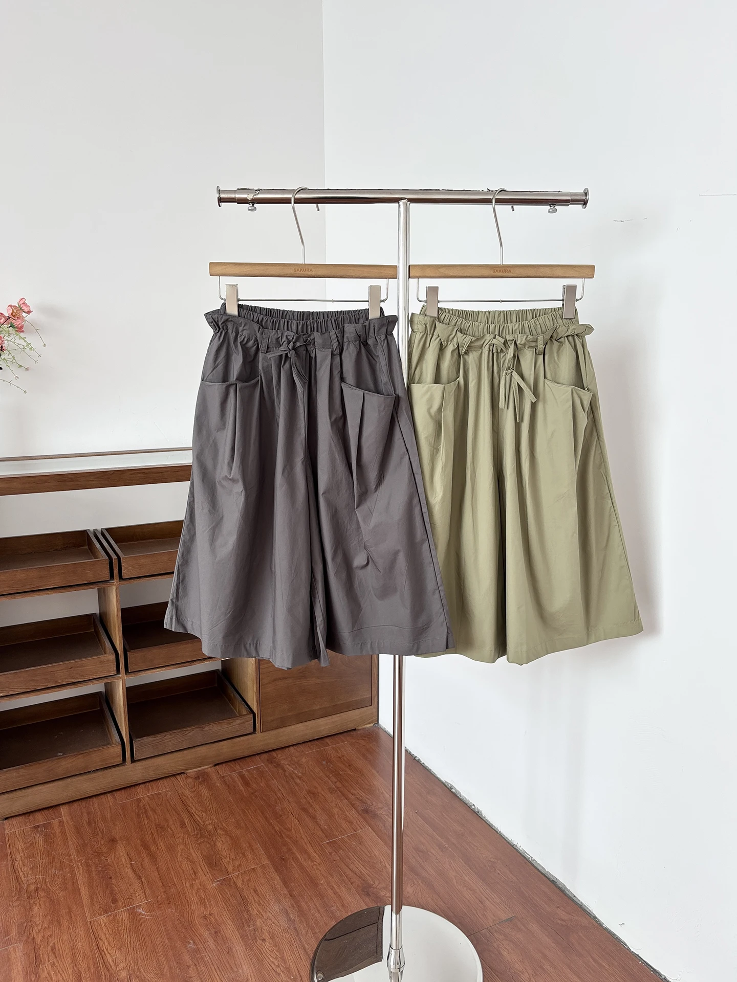 

Casual High Waist Wide Leg Seven-Foot Pants Women's Korean Style Workwear Floral Lace Elastic Waist Summer New Arrival