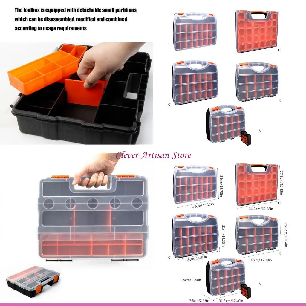 E06B صناديق تنظيم الأدوات البلاستيكية الشفافة، مقصورات قابلة للتعديل، مزالج آمنة