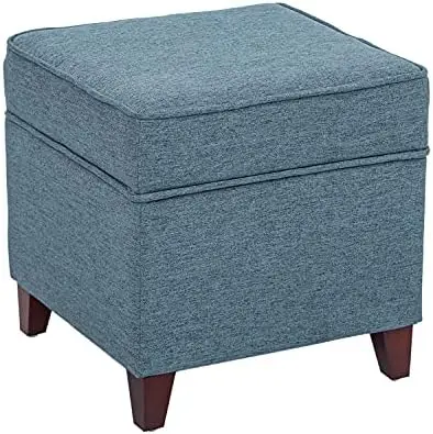 Ottoman Footstools Linen Fabric Cube Footrest, Light Grey