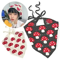 Mushroom Knit Hairband Crochet Cotton Hollow Triangle Bandana Scarf Sweet Cute Headband Turban Headwear