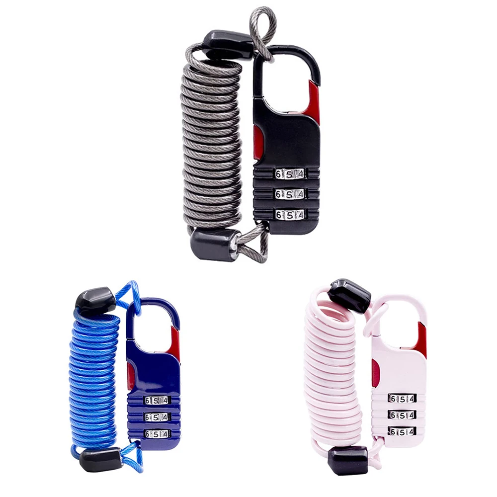 Cadeado Antifurto para Bicicleta Portátil com Senha de 3 Dígitos, Cabo de Aço, Cadeado Multiuso para Moto, Cadeado para Capacete, Acessórios para Bicicleta