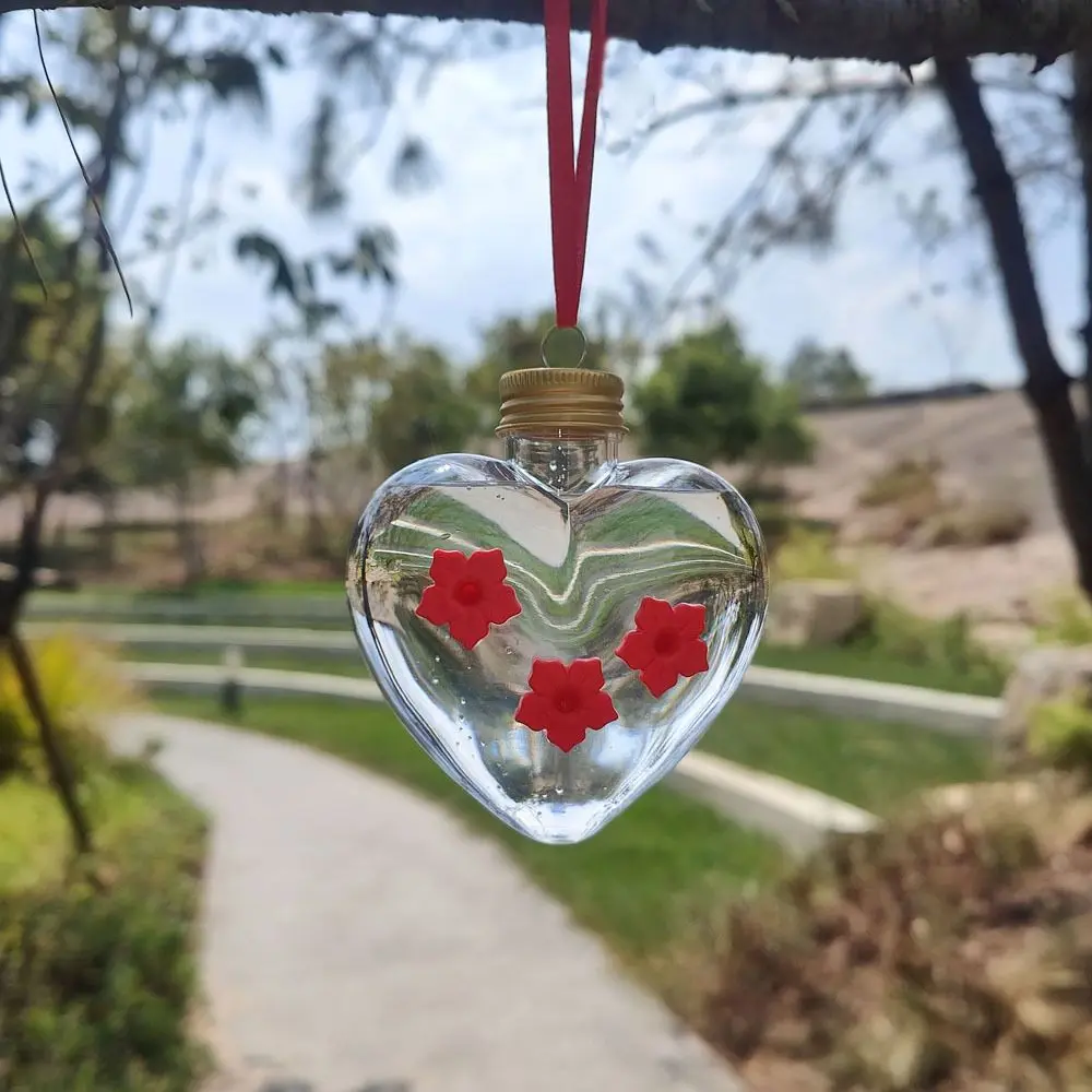 PET 벌새 피더 구형/하트 모양 투명한 보이는 교수형 조류 피더 누출 방지 3 포트 조류 분수