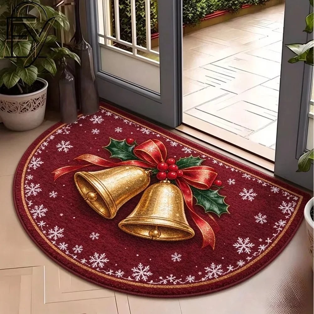 Semicircular Felt Doormat Navy Baroque Floral Medallion Print Non Slip Rug for Elegant Hallway