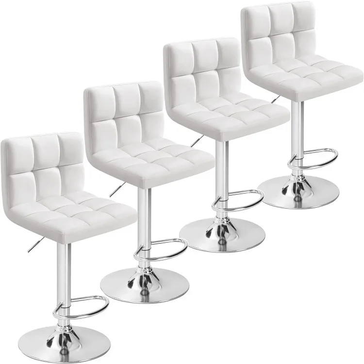 Bar Stools Modern Pu Leather Swivel Adjustable Hydraulic Bar Stool Square Counter Height Stool Set of 4 (4pcs White)