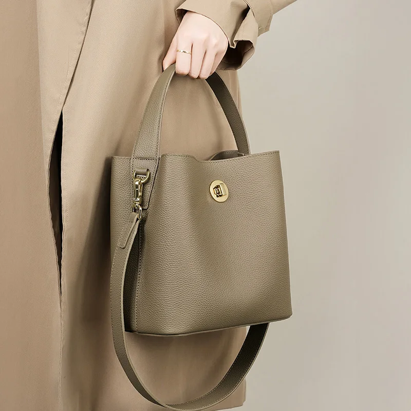 

Burminsa Cowhide Genuine Leather Bucket Tote Handbags For Women 2025 Luxury Designer Top Handle Ladies Shoulder Crossbody Bags