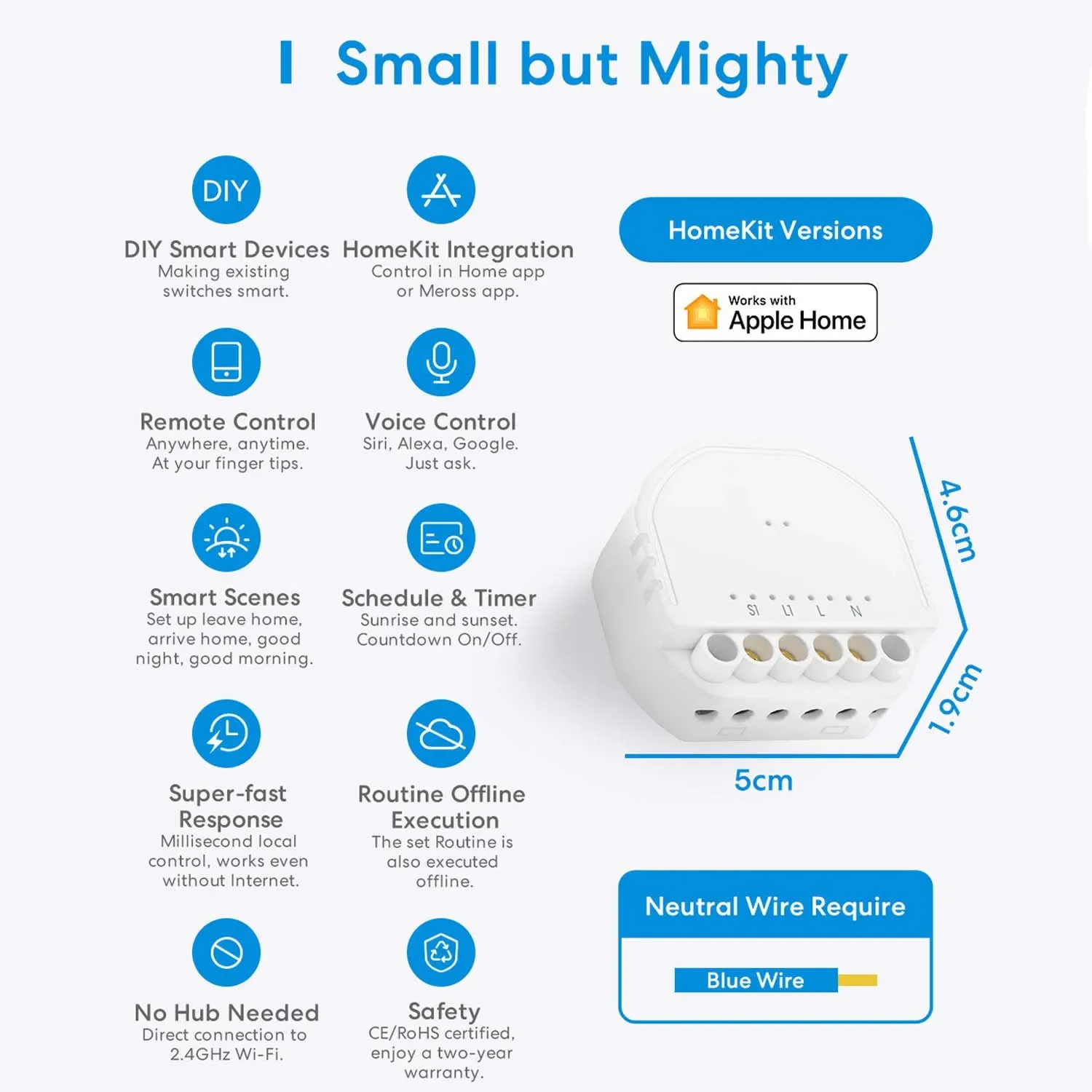 Meross HomeKit WiFi Smart Switch Module 1 Gang 1 Way DIY Light Switch For Apple HomeKit Siri Alexa Google Home SmartThings