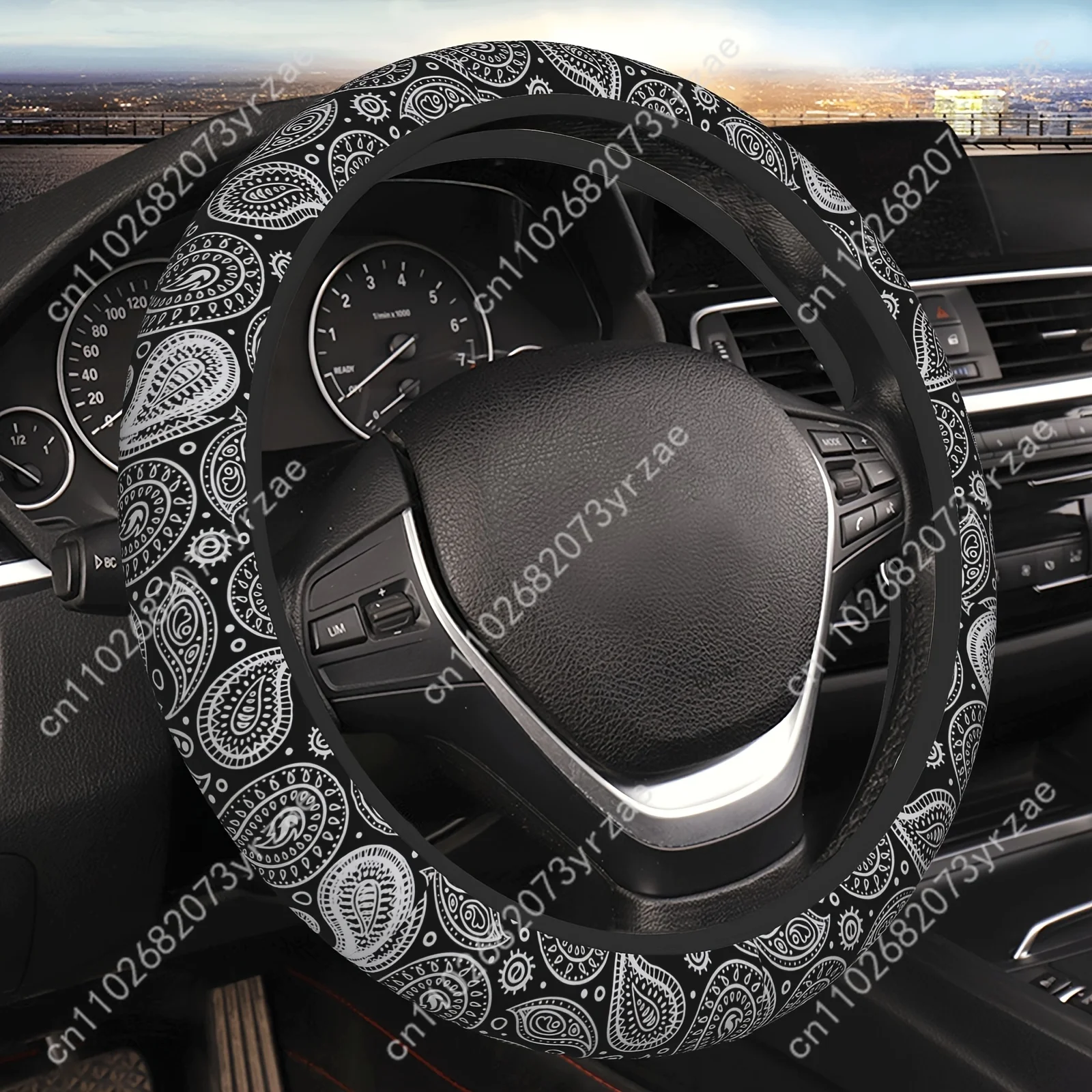

Bohemian Paisley Steering Wheel Cover - Universal Fit for 15" Steering Wheels - Chloroprene Rubber Material - No Inner Ring - Su