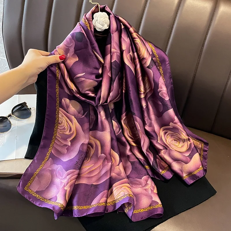 180*90cm Spring summer Muslim women Lovely print scarf hijab wrap lady beach muffler silk Seaside Popular fashion foulard shawl