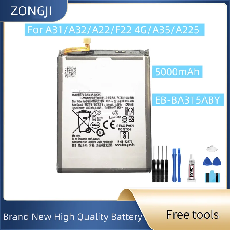 

Новый аккумулятор 5000 мАч EB-BA315ABY для A31/A32/A22/F22 4G/A325/A225 аккумулятор мобильного телефона + бесплатные инструменты
