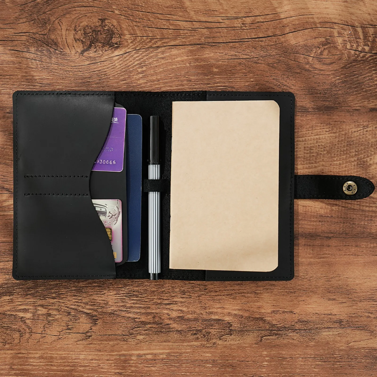 Leather Journal Cover Handmade Refillable Travel Notebook with Passport Pocket & Card Holder for Field Notes 3.5" x 5.5" Diary