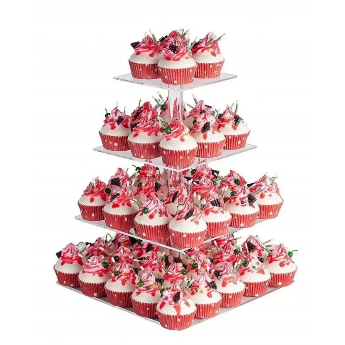 3/4/5 Tier Square Acrylic Cupcake Stand, Transparent Dessert Display Tower, Fruit Pastry Holder for Wedding Birthday Party Decor