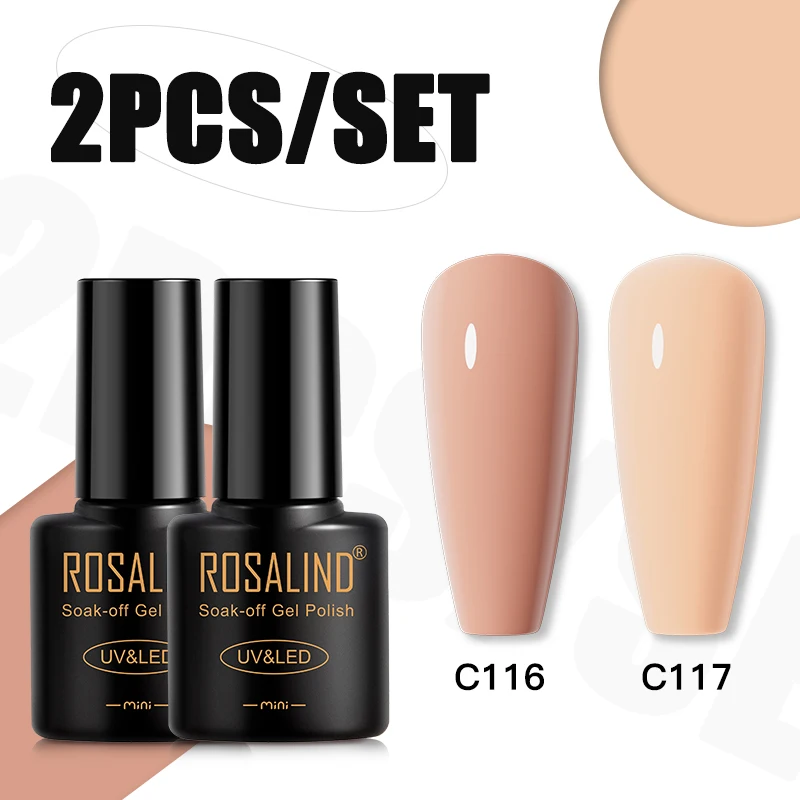 Rosalind Nude Kleur Nagellak Set 2/4/6/8/10 Stuks Set Uv/Led Lamp Vernis Semi Permanente Primer Top Coat Gel Nagellak Set