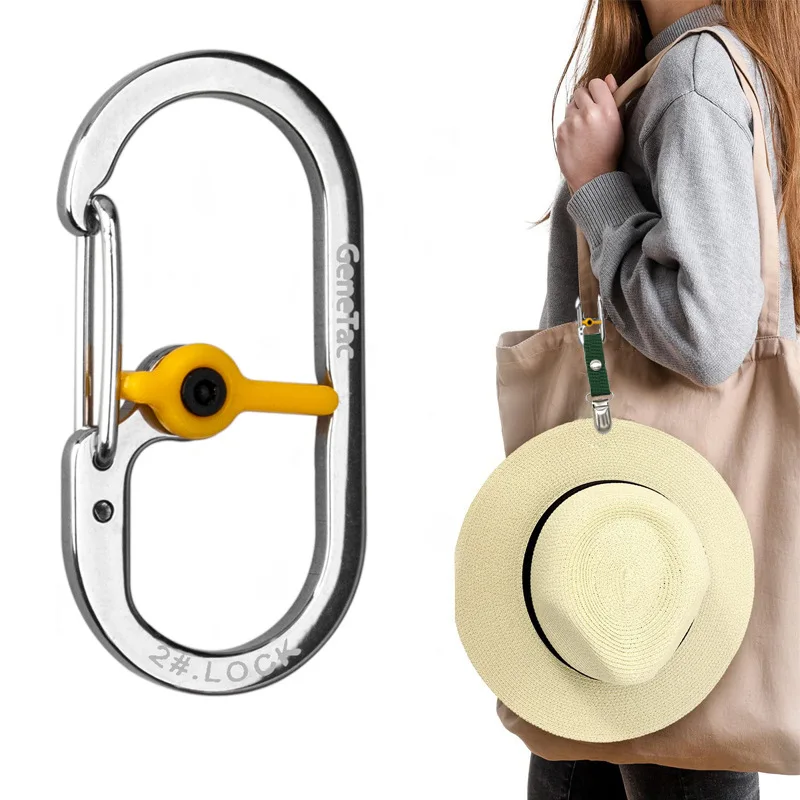 Stainless steel prevent lose Hanging buckleLockable Keychain travel outdoor Anti-theft Safety buckle Camping Carabiner