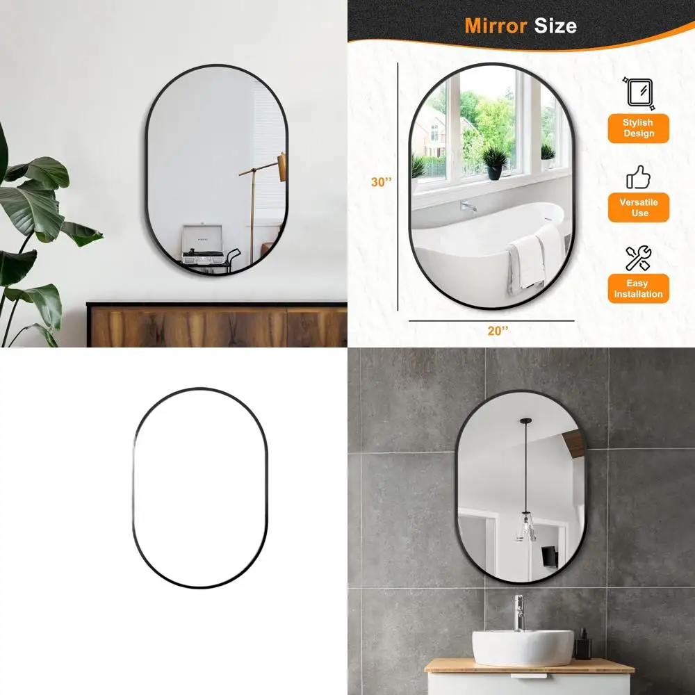 

Элегантное овальное зеркало для ванной и прихожей, черное, 30x20 см