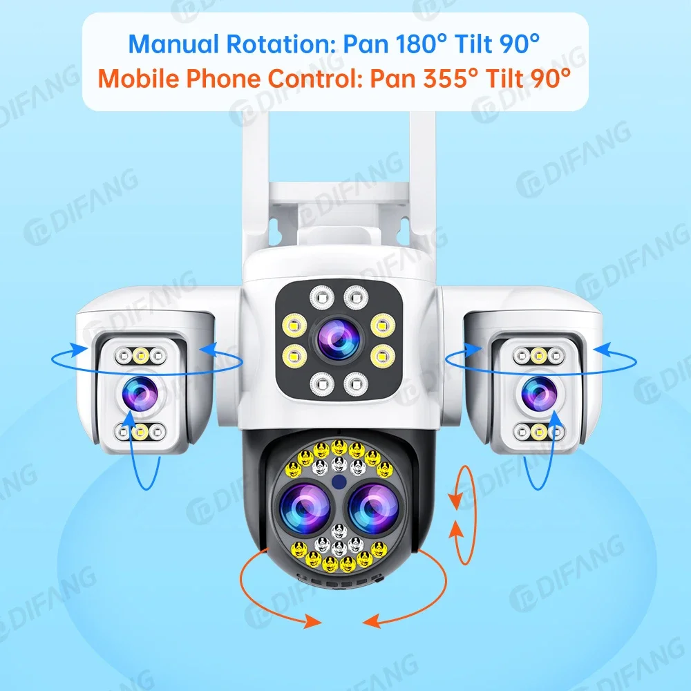Yoosee WiFi Camera Outdoor 8K 16MP Four Lens Three Screen CCTV Ai Track Video PTZ 360° Surveillance WiFi Security Camera Outdoor
