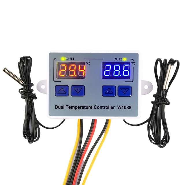 W1088 podwójny LED cyfrowy czujnik temperatury kontroler miernika elektryczny termostat grzewczy 220V inkubator akwariowy termoregulator