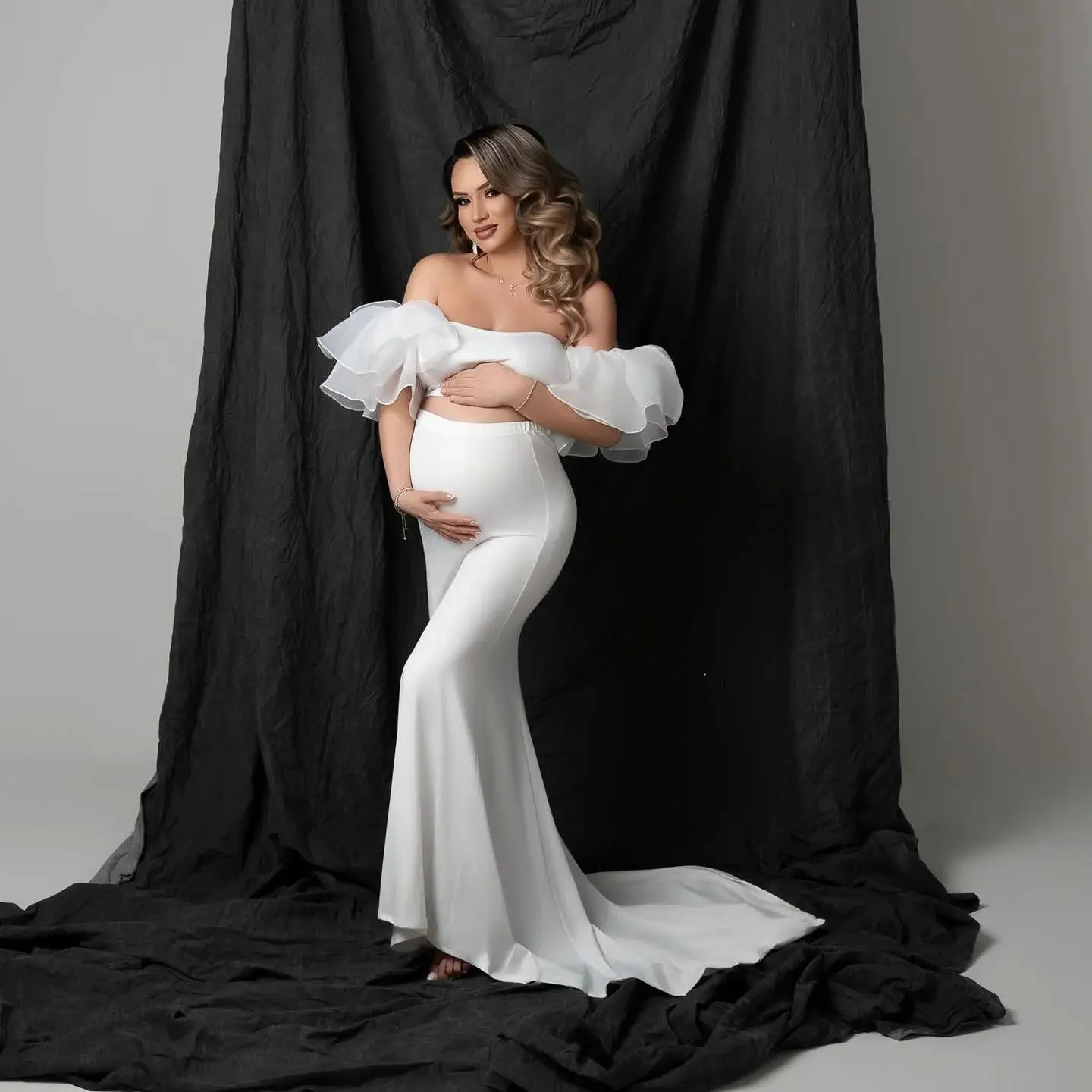 

Simple White Mermaid Maternity Gowns Sweetheart Plus Size Pregnancy Women Dress Sexy Photo Shoot Babyshower Robes Customized