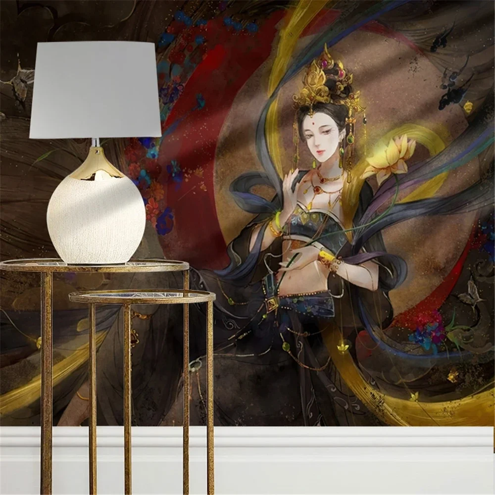 custom Retro Chinese murals Dunhuang sofa mural wallpapers for living room TV background 3D wallpaper for wall papers home decor