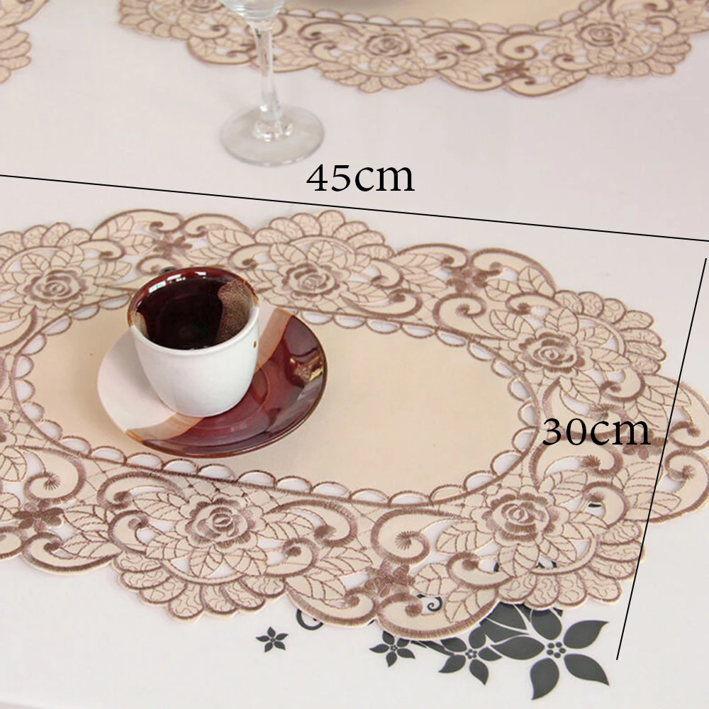 High Quality Tablecloth Placemats Embroidered Floral Tablecloth Home Decoration Reusable Satin Fabric Special Event Washable