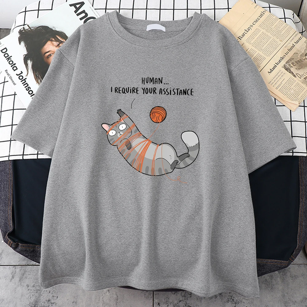 Human I Require Your Assistance Print Men Tees Loose Short Sleeve Tshirtsall-Match Graphic Teecute Skin Friendly Clothes For Man