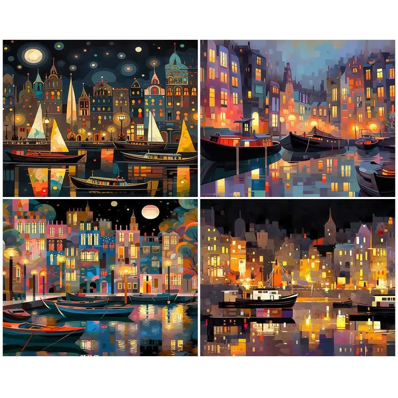 

GATYZTORY Painting By Number With Frame Seaside City Paint By Numbers For Adults Landscape Handpainted Home Wall Decoration