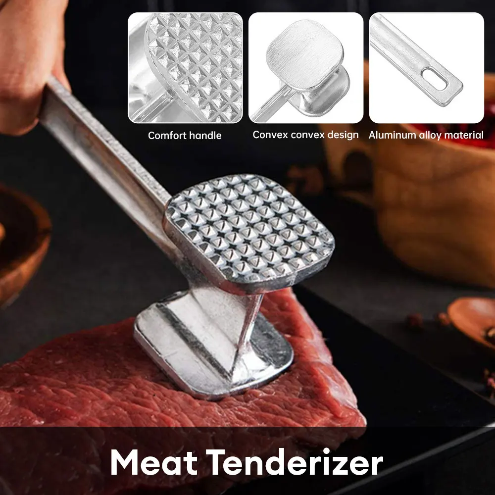 1Pc Kitchen Double-sided Meat Hammer Meat Tenderizer Hammer  Aluminum Alloy Steak Metal Mallet Kitchen Tool Meat Pine Hammer