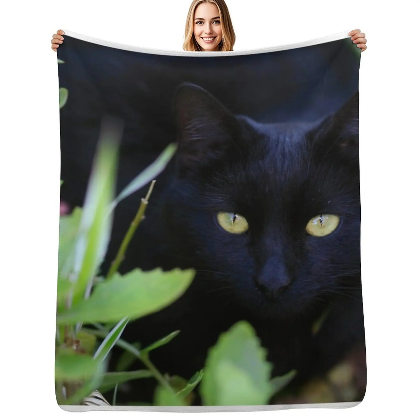 

Black cat sitting in garden Throw Blanket Bed Bed Fashionable Quilt Polar Blankets