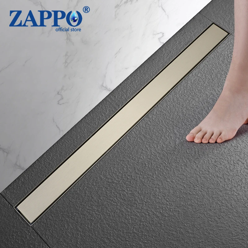 zappo dreno de chao de chuveiro com catcher de cabelo dreno linear em aco inoxidavel 304 ouro escovado em tile insert cover 32 em em 1 01