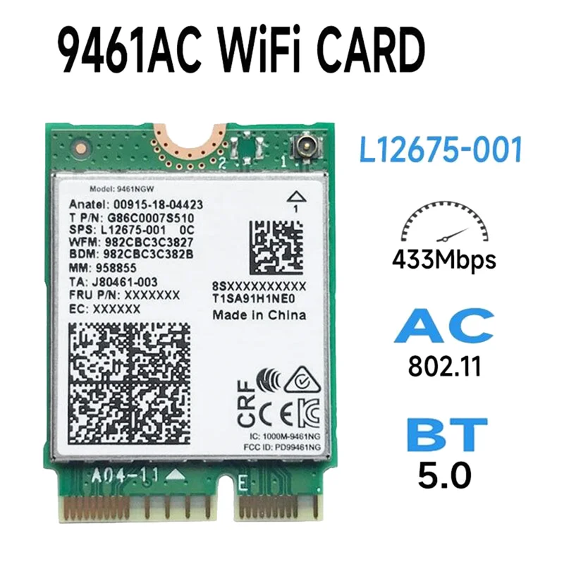 For Intel 9461NGW WiFi Card AC 9461 2.4G/5G Dual Band 802.11AC M2 Key E CNVI Bluetooth 5.0 Wireless Adapter