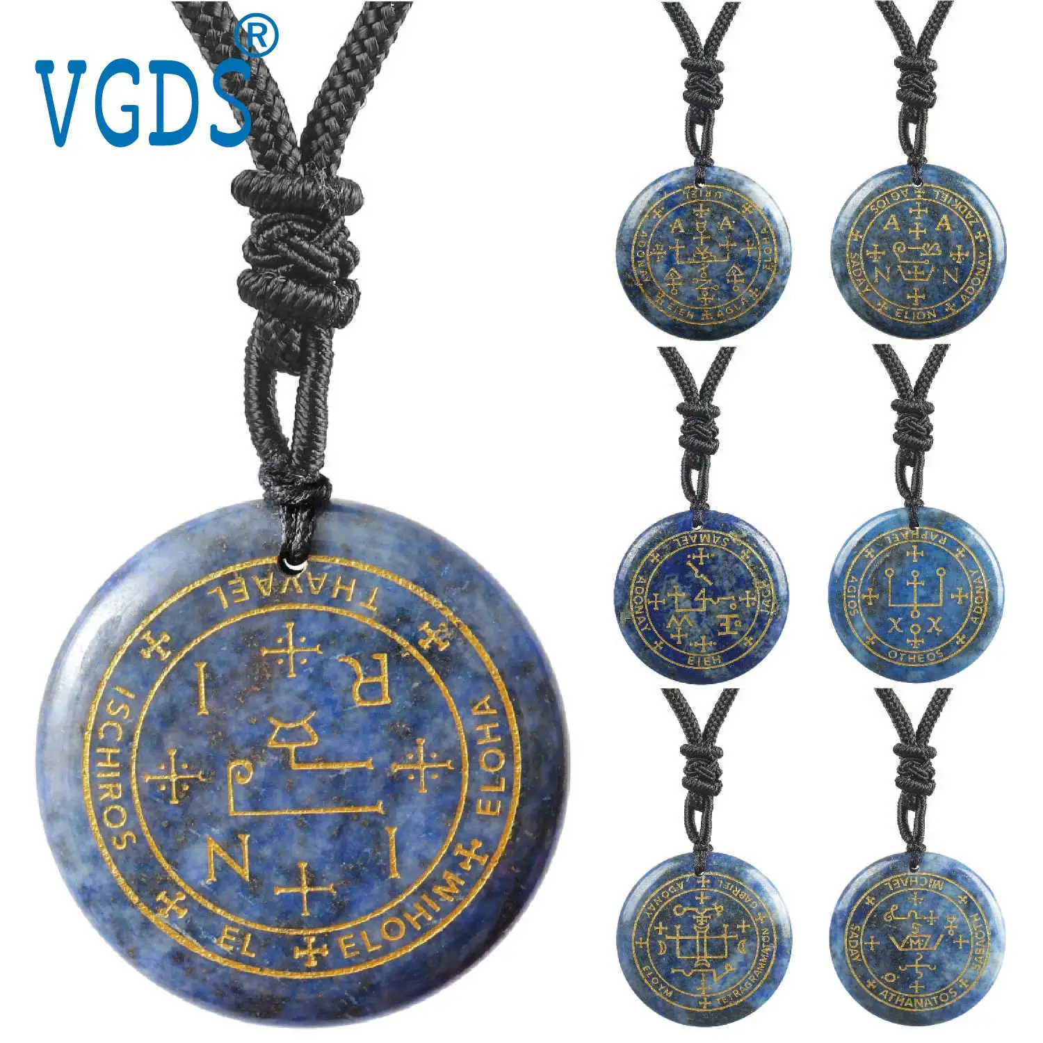 Natural Lapis Lazuli Carving Seven Angel Pattern Round Healing Pendant Light luxury High Divination Therapy Jewelry