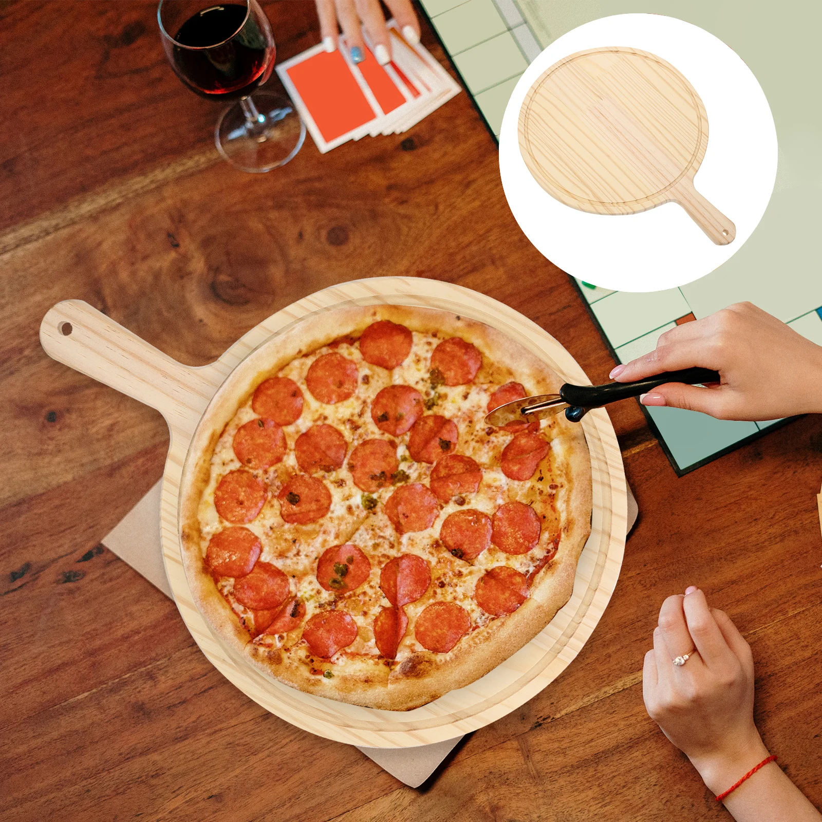 

11 Inch Natural Wooden Pizza Peel Charcuterie Board For Baking Homemade Bread Transfer Tool For Home Restaurant