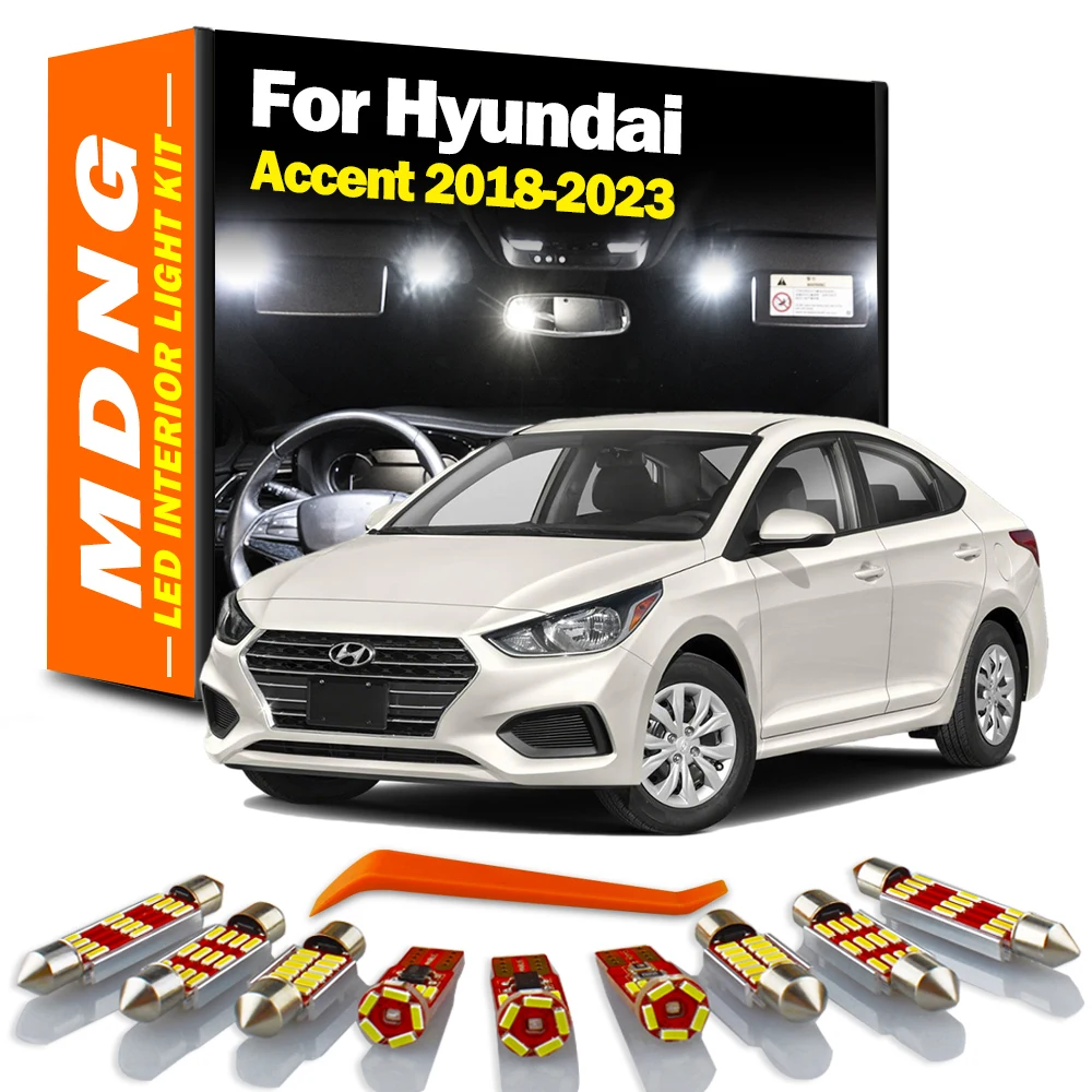 MDNG 10Pcs Canbus For Hyundai Accent 2018 2019 2020 2021 2022 2023 Vehicle Bulbs LED Interior Map Dome Light Kit Car Accessories