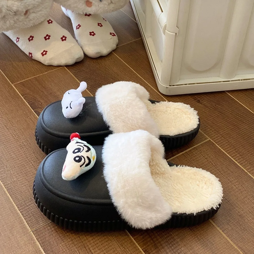 Хлопковые тапочки Kawaii Crayon Shin-chan для пары, подходящие для домашнего использования, домашняя противоскользящая обувь, теплые парные тапочки